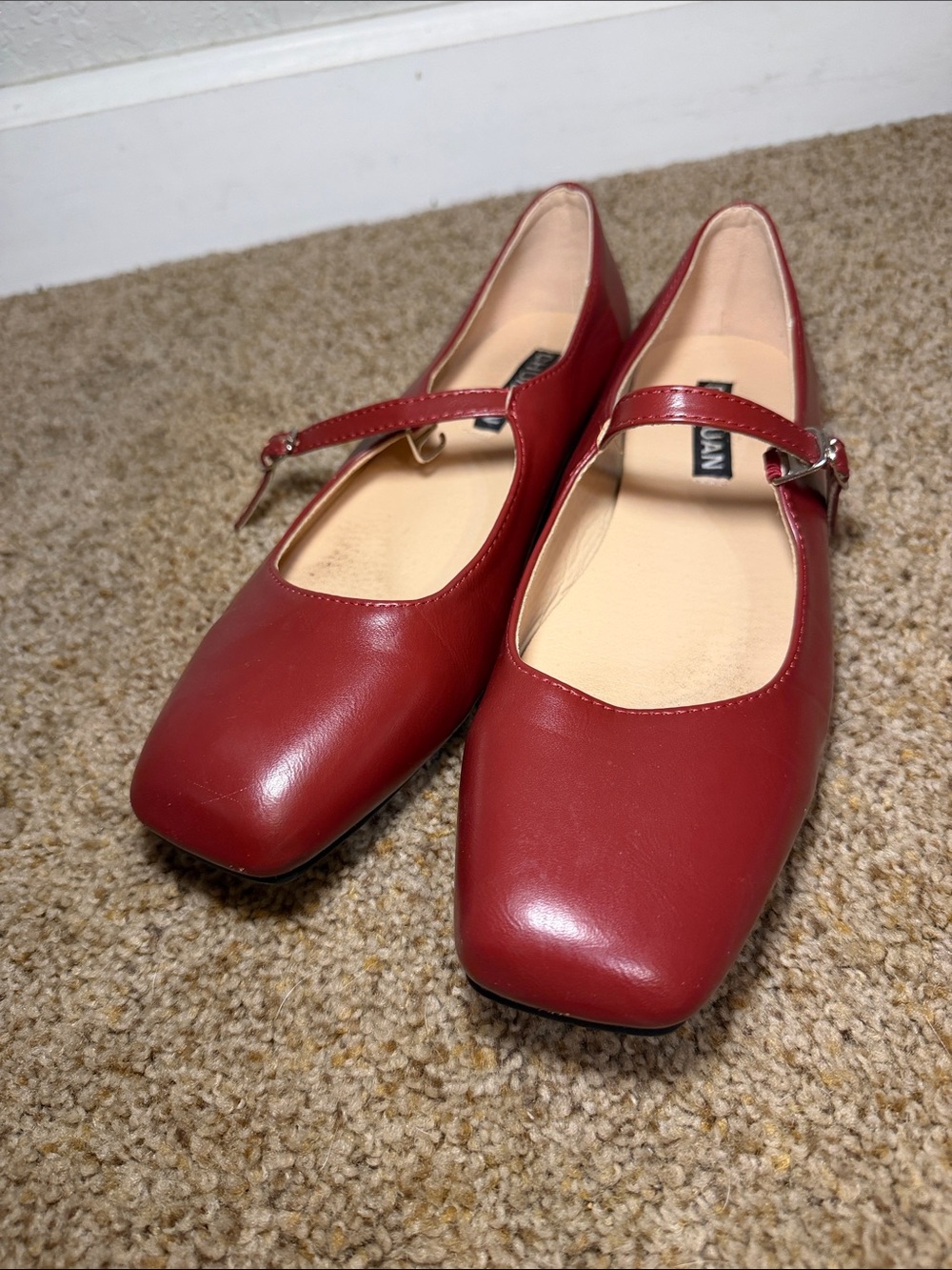 Amazon Burgundy Mary Jane Flats with Buckle Strap